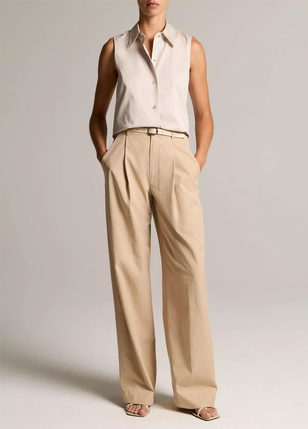 Cotton Relaxed Sleeveless Button-Front Shirt