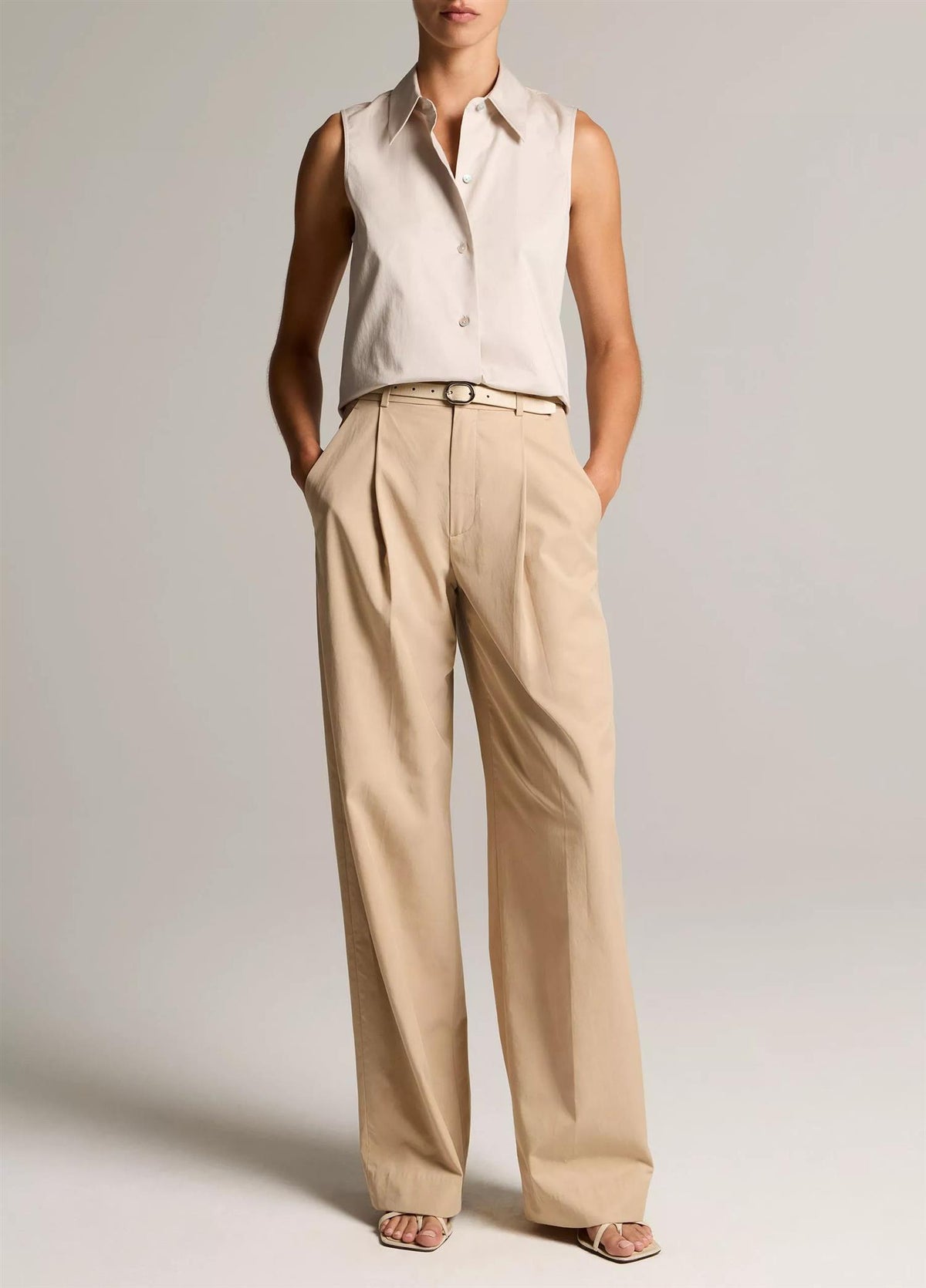 Cotton Relaxed Sleeveless Button-Front Shirt