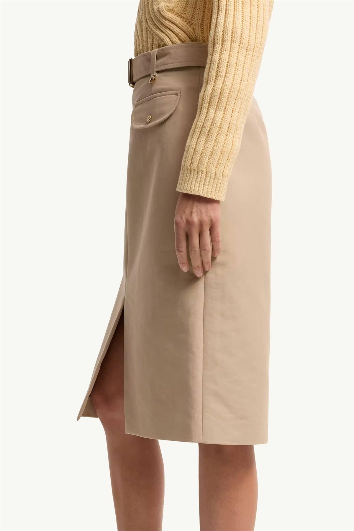 Belted Knee-Length Cotton Skirt