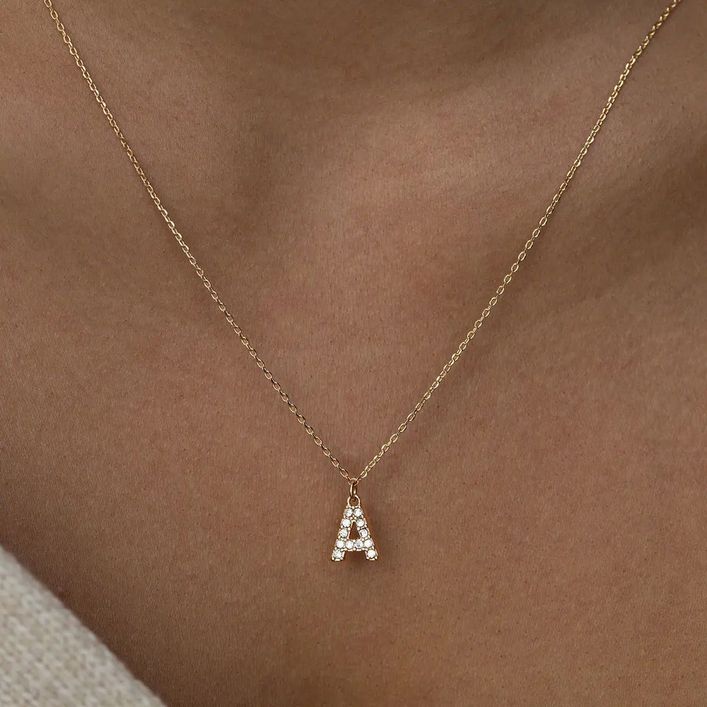 Juno - Crystal Letter Necklace Stainless Steel