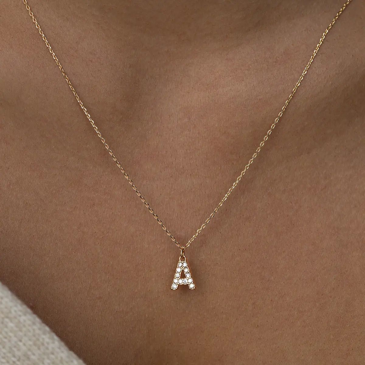 Juno - Crystal Letter Necklace Stainless Steel