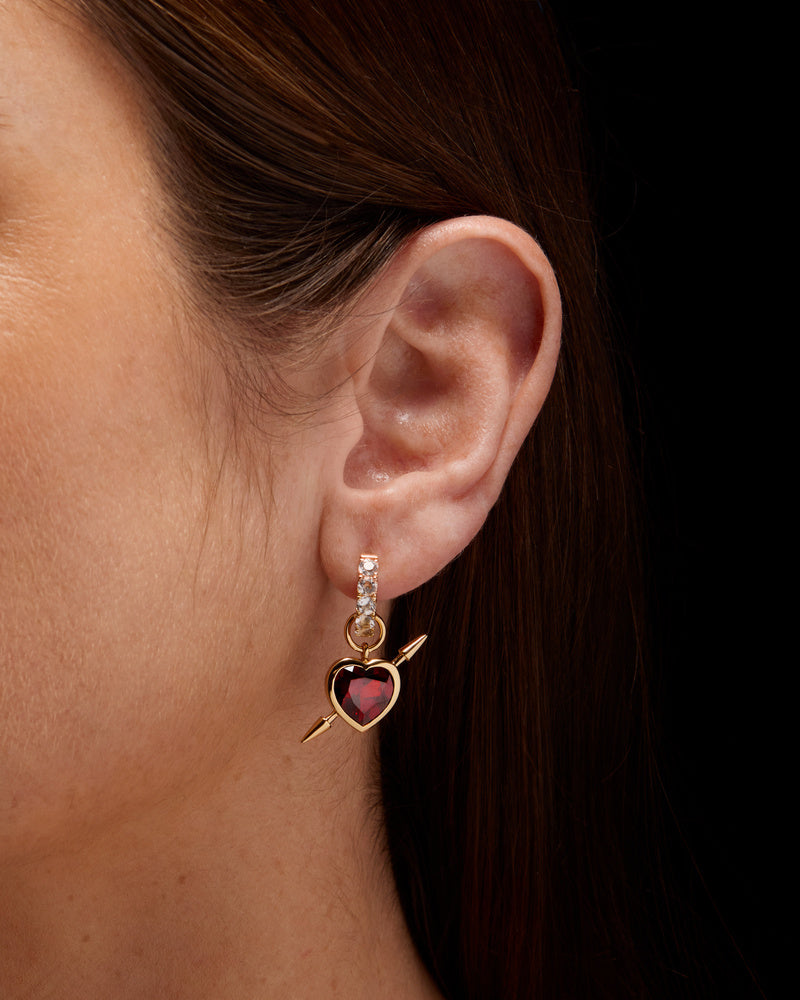 Rebel Love Earring - Gold-plated Silver - Clear Quartz & Red Garnet Ørepynt
