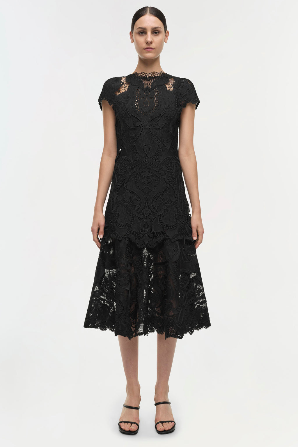 LAURA GUIPURE LACE CAP SLEEVE MIDI DRESS Kjole