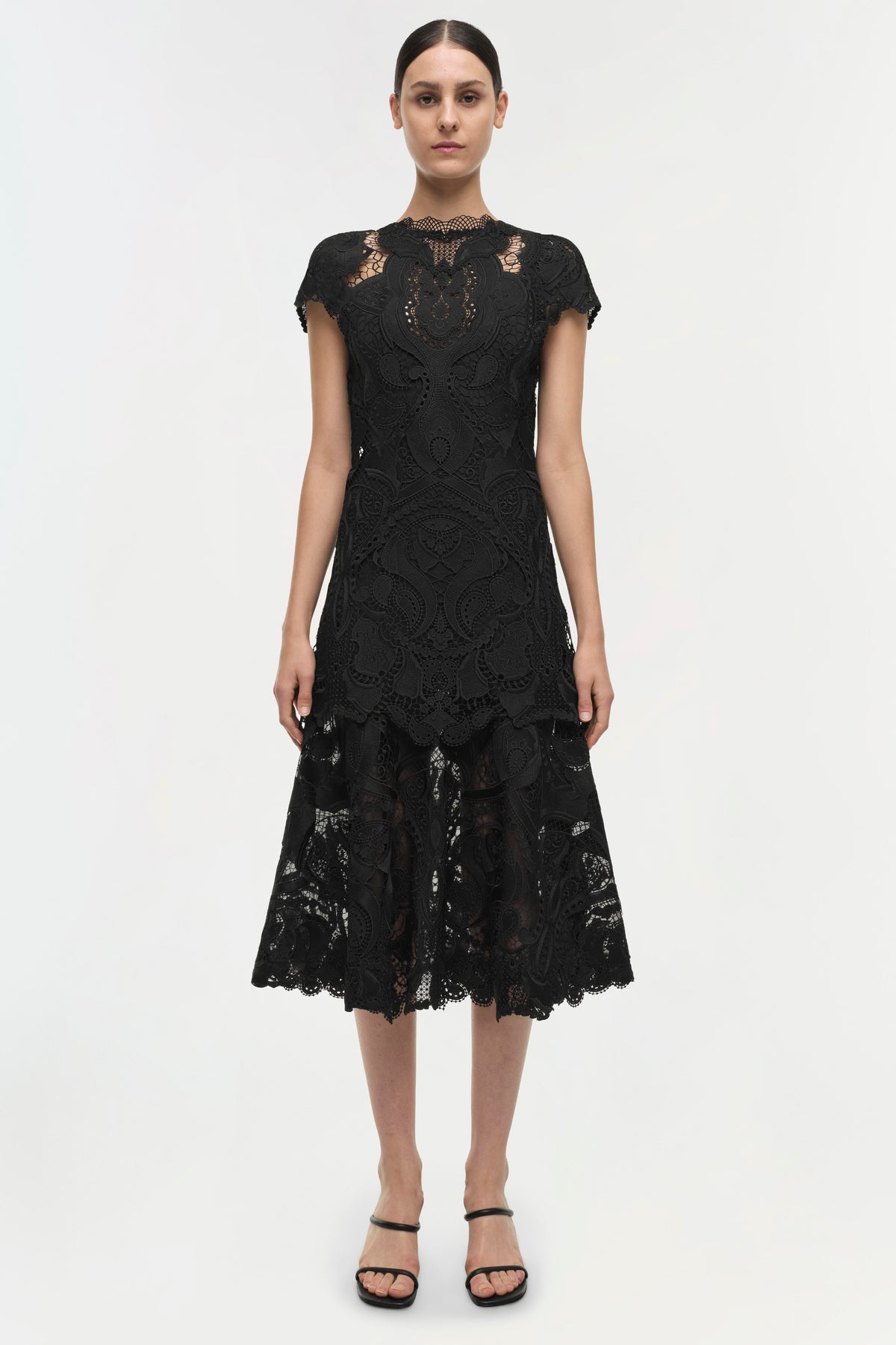 LAURA GUIPURE LACE CAP SLEEVE MIDI DRESS Kjole