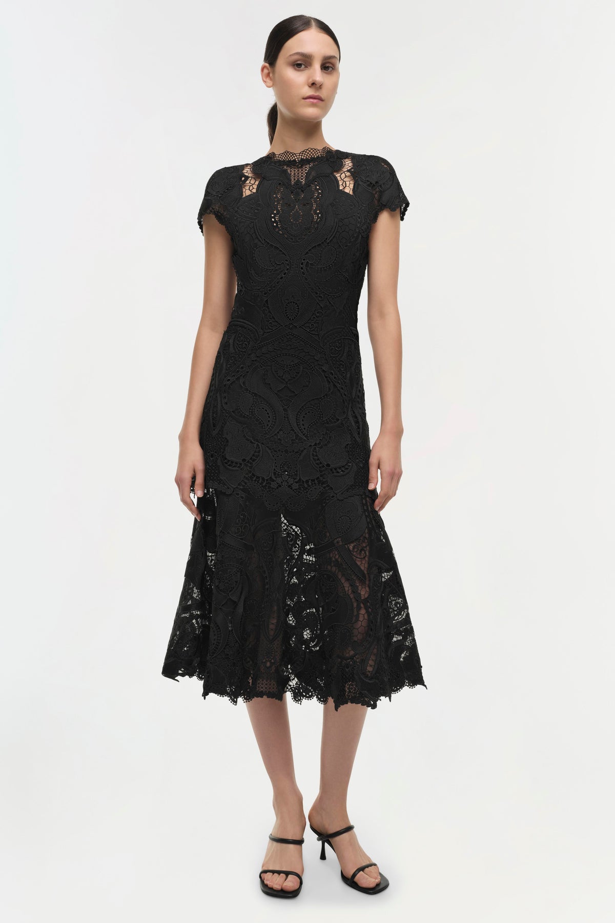 LAURA GUIPURE LACE CAP SLEEVE MIDI DRESS Kjole