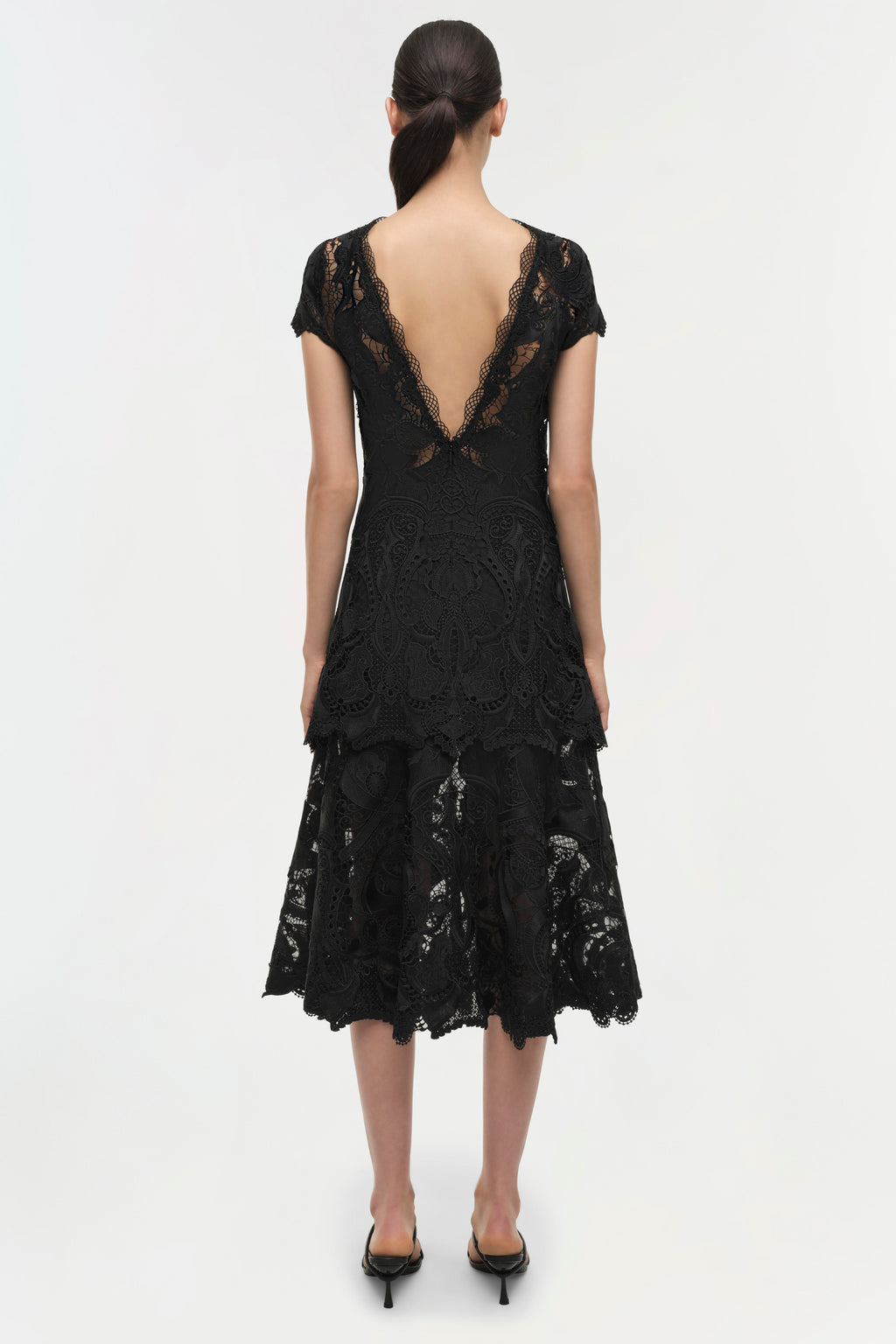 LAURA GUIPURE LACE CAP SLEEVE MIDI DRESS Kjole