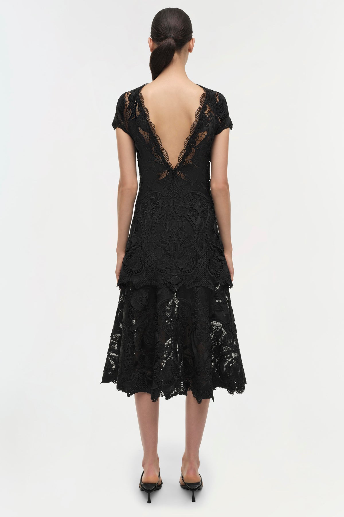 LAURA GUIPURE LACE CAP SLEEVE MIDI DRESS Kjole