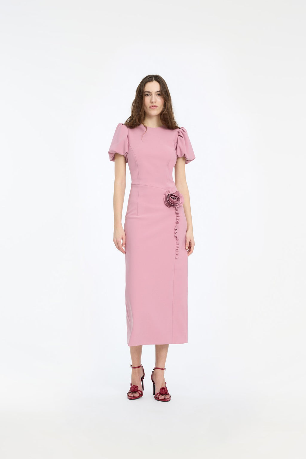 CREPE MIDI FLOWER DRESS