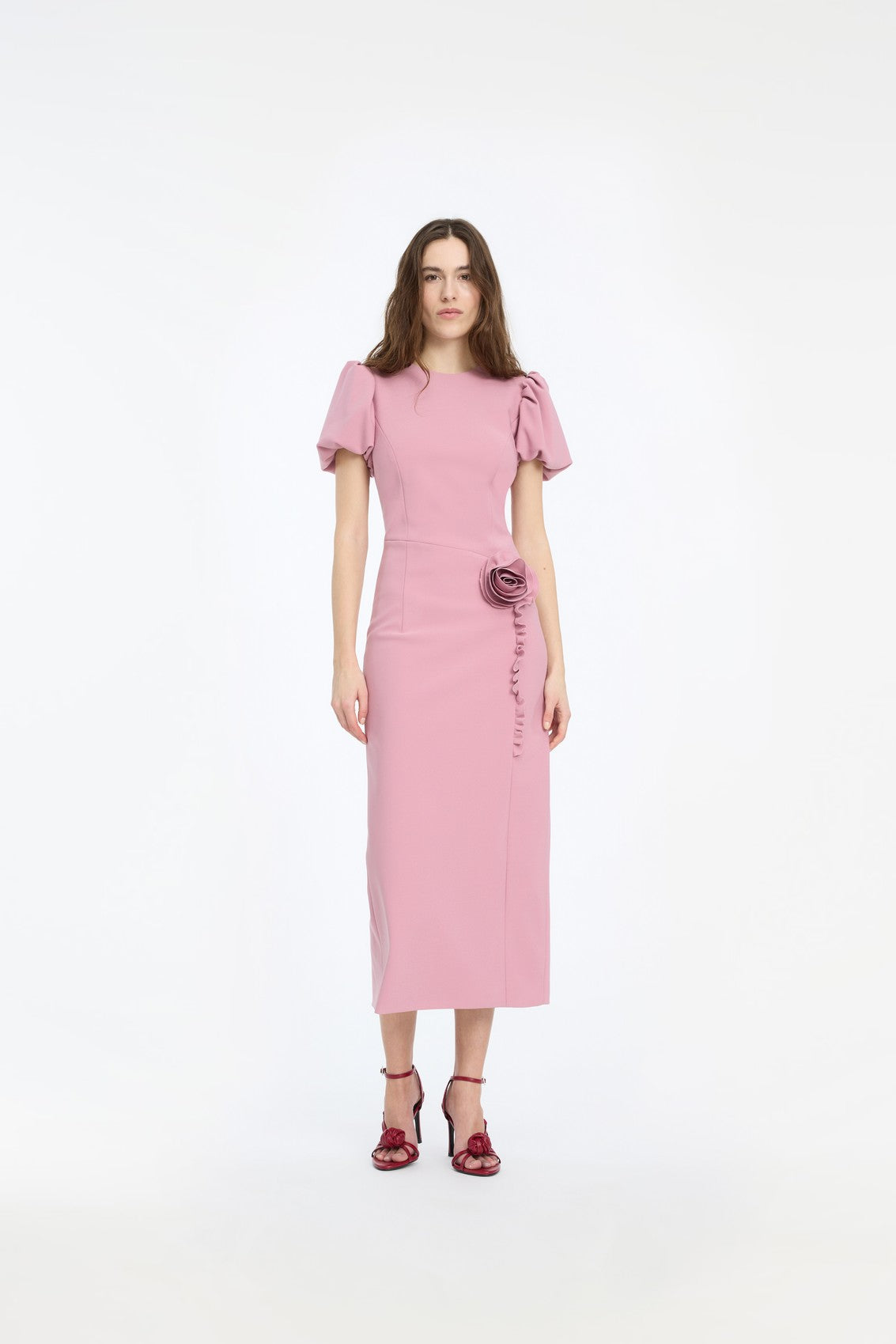CREPE MIDI FLOWER DRESS