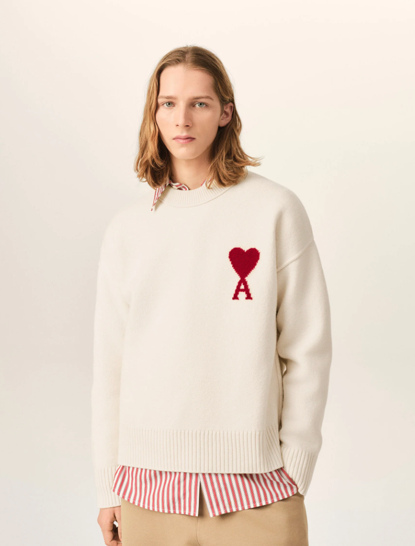 CREWNECK SWEATER WITH CONTRASTED AMI DE COEUR