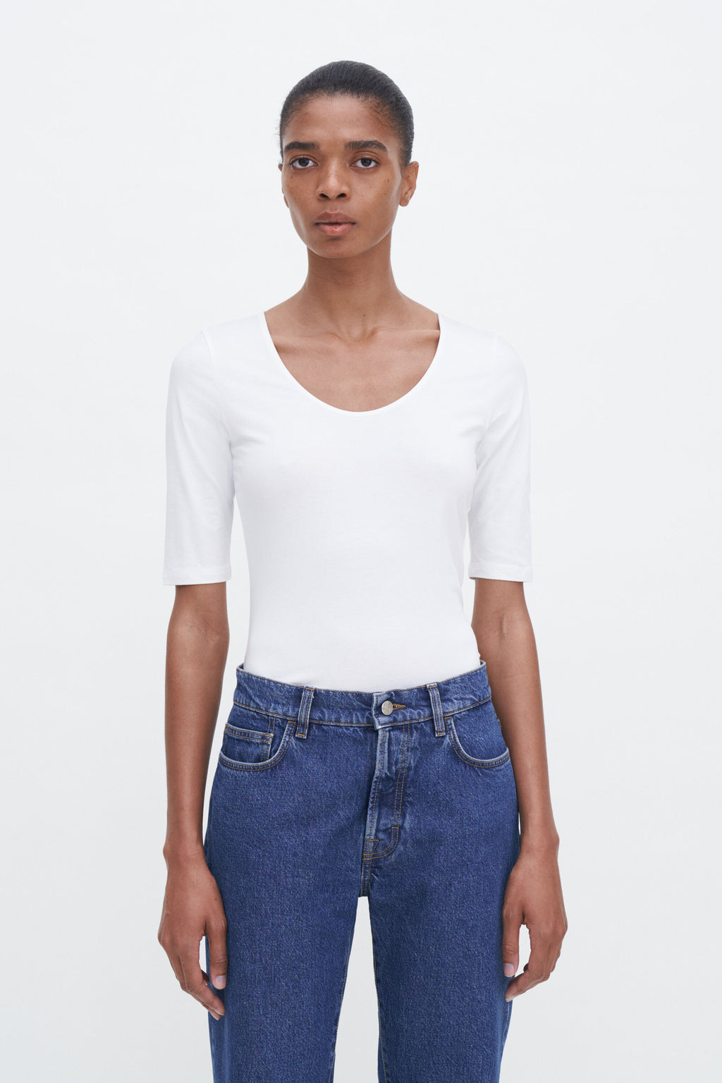 Cotton Stretch Scoop Neck Top Topper