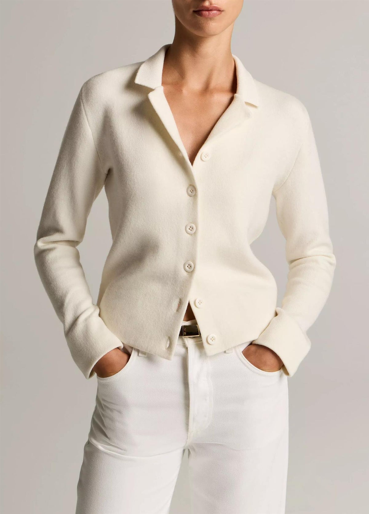 Notch-Collar Double-Face Wool-Blend Cardigan