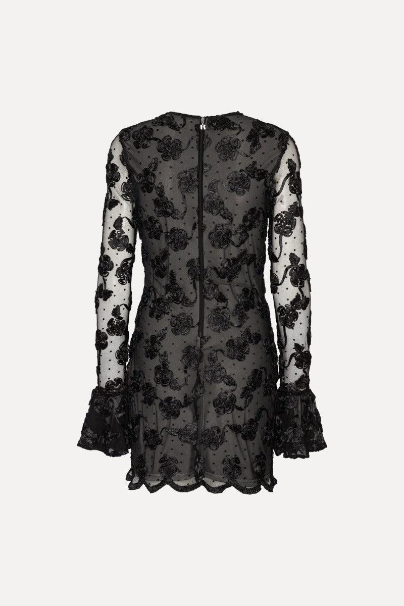 FLOWER MESH LS MINI DRESS
