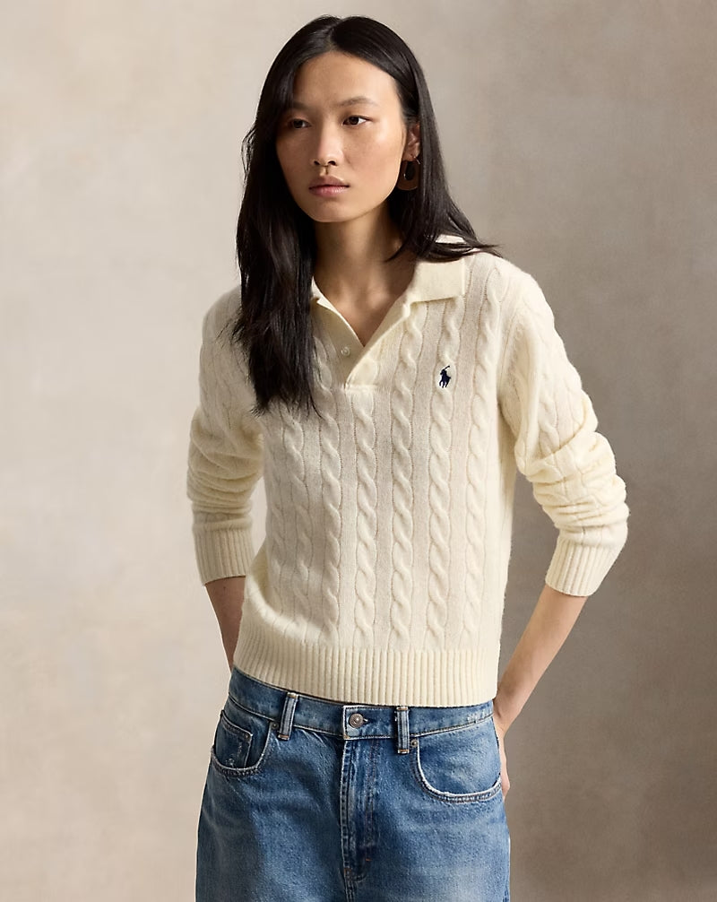 Cable-Knit Wool-Cashmere Polo Jumper