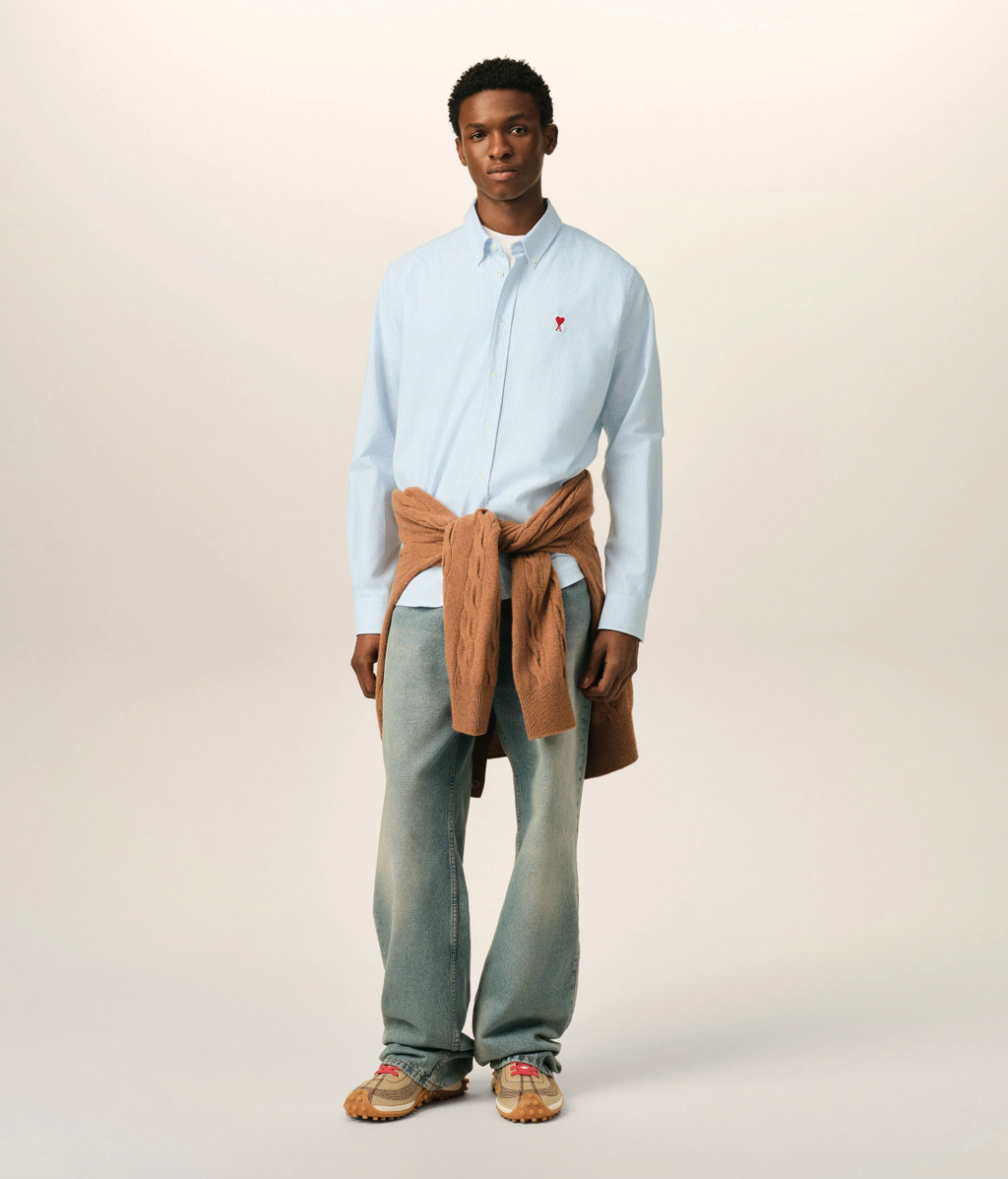 CLASSIC SHIRT BUTTON DOWN COLLAR WITH EMBROIDERED AMI DE COEUR