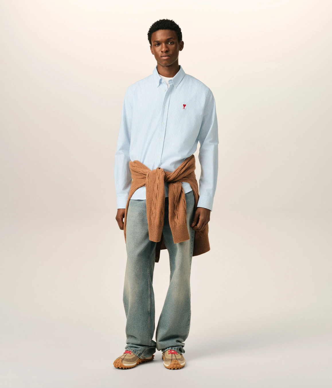 CLASSIC SHIRT BUTTON DOWN COLLAR WITH EMBROIDERED AMI DE COEUR