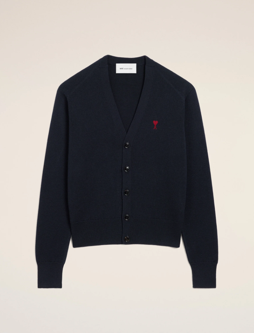 V NECK CARDIGAN WITH AMI DE COEUR