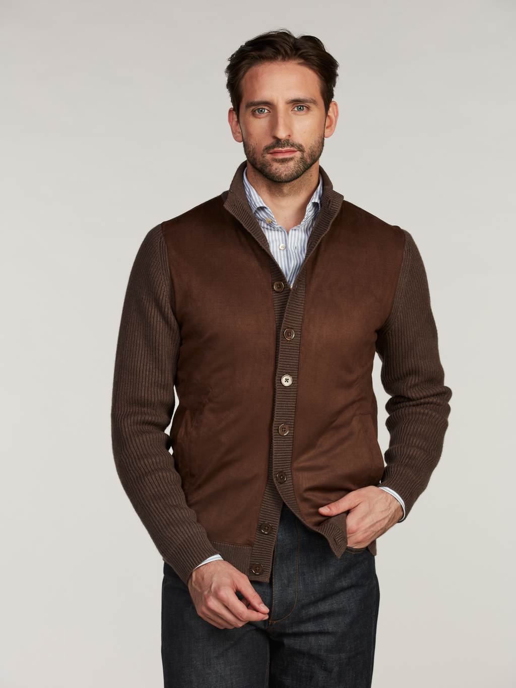 Stenströms Cardigan Knitted Hybrid Buttoned Alcantara Genser