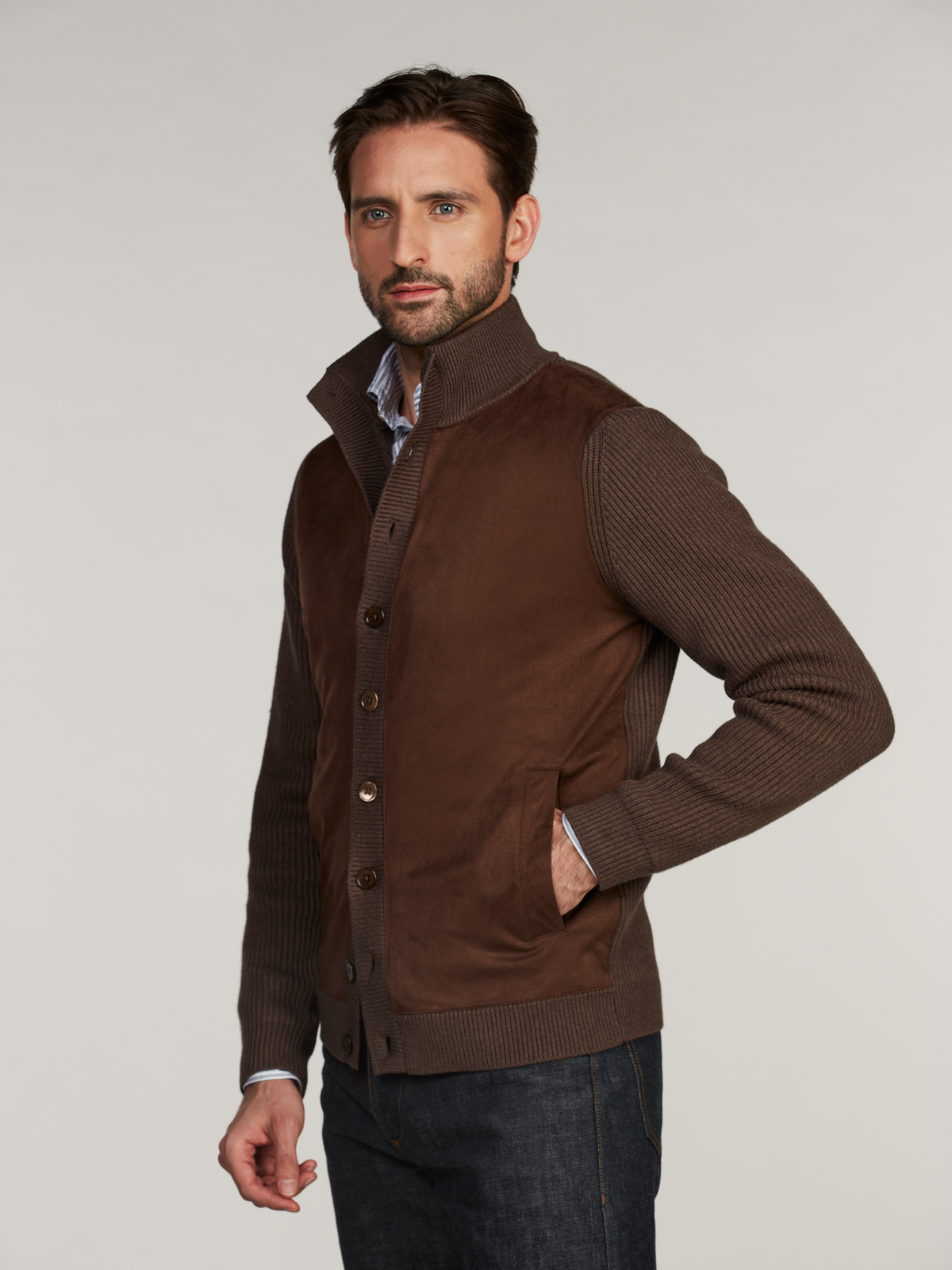 Stenströms Cardigan Knitted Hybrid Buttoned Alcantara Genser