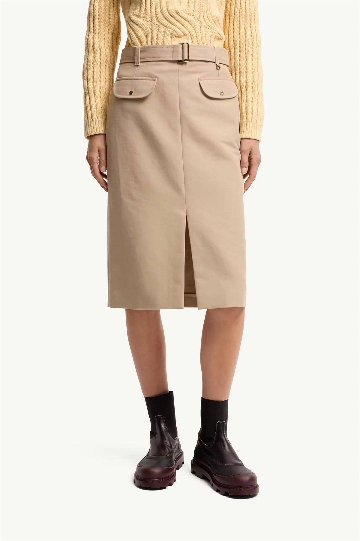 Belted Knee-Length Cotton Skirt
