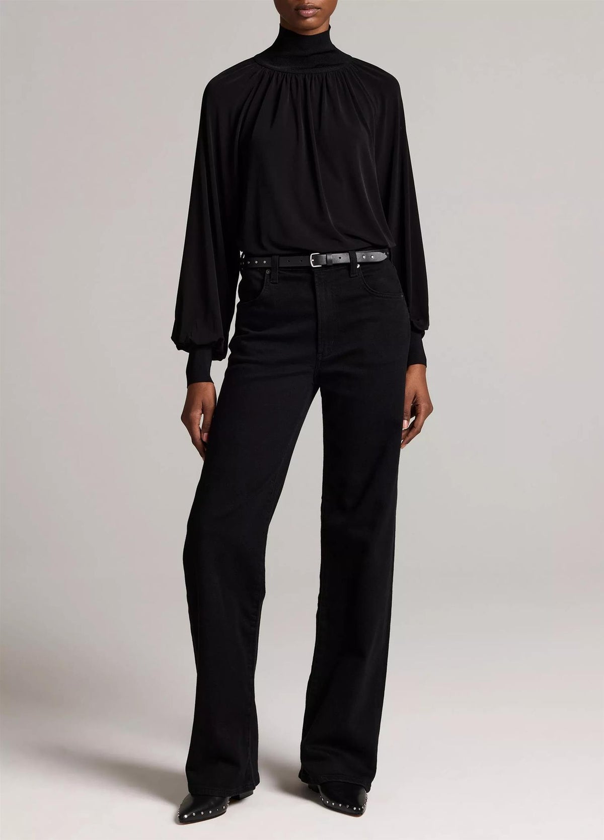RIB TRIM L/S GATHERED TURTLENECK