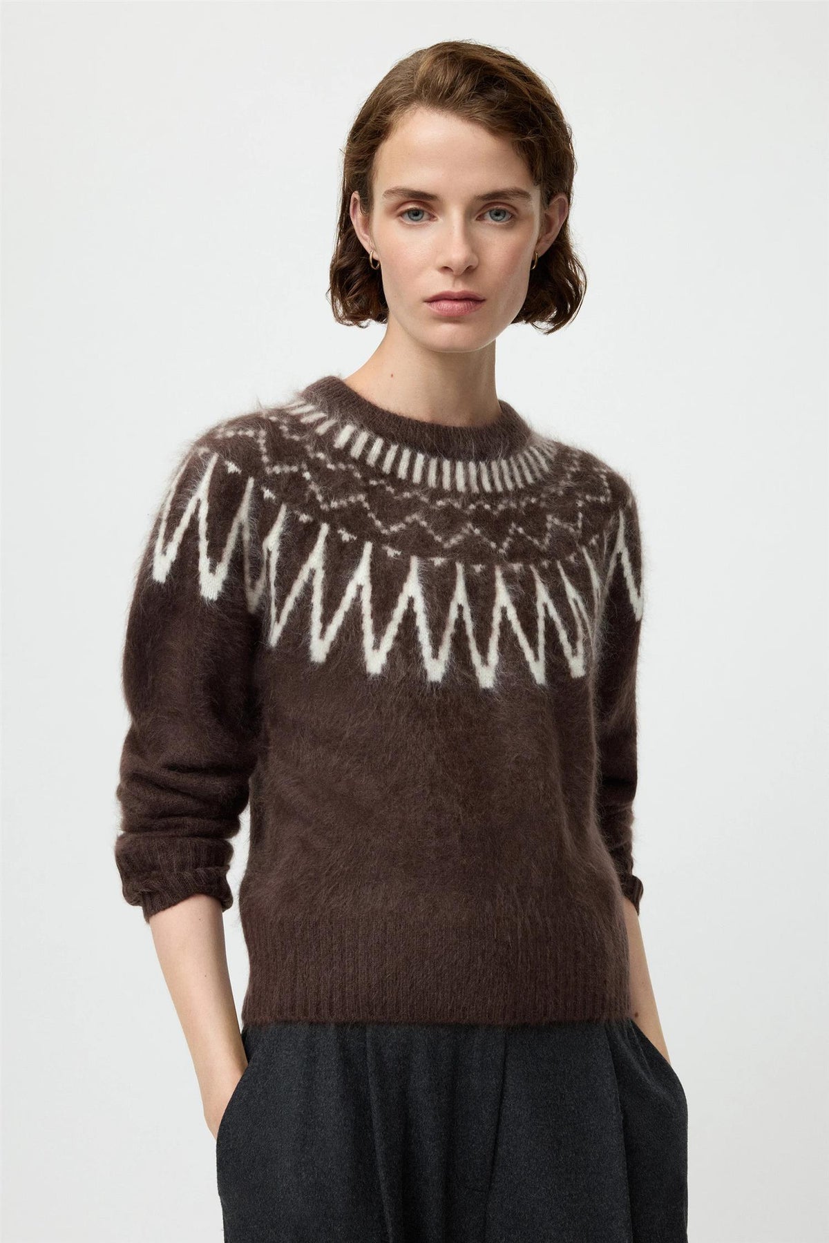 Brushed fair isle crewneck