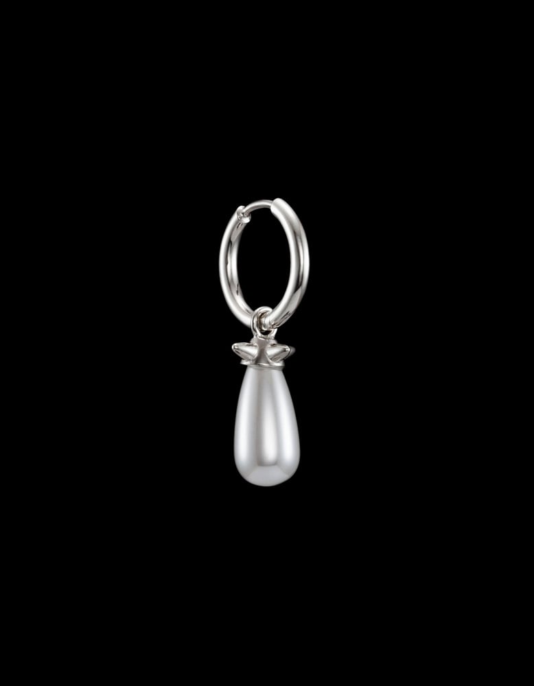 Pearl Tear Earring - Silver - Glass Pearl Ørepynt