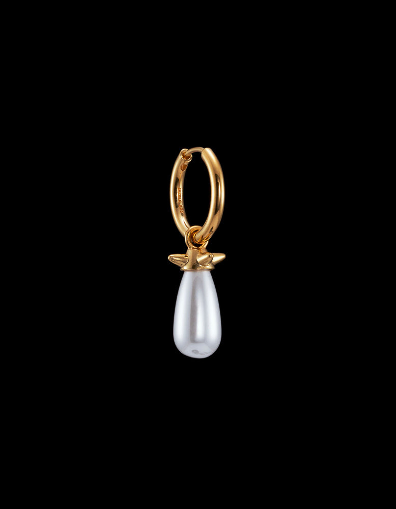 Pearl Tear Earring - Gold-plated Silver - Glass Pearl Ørepynt