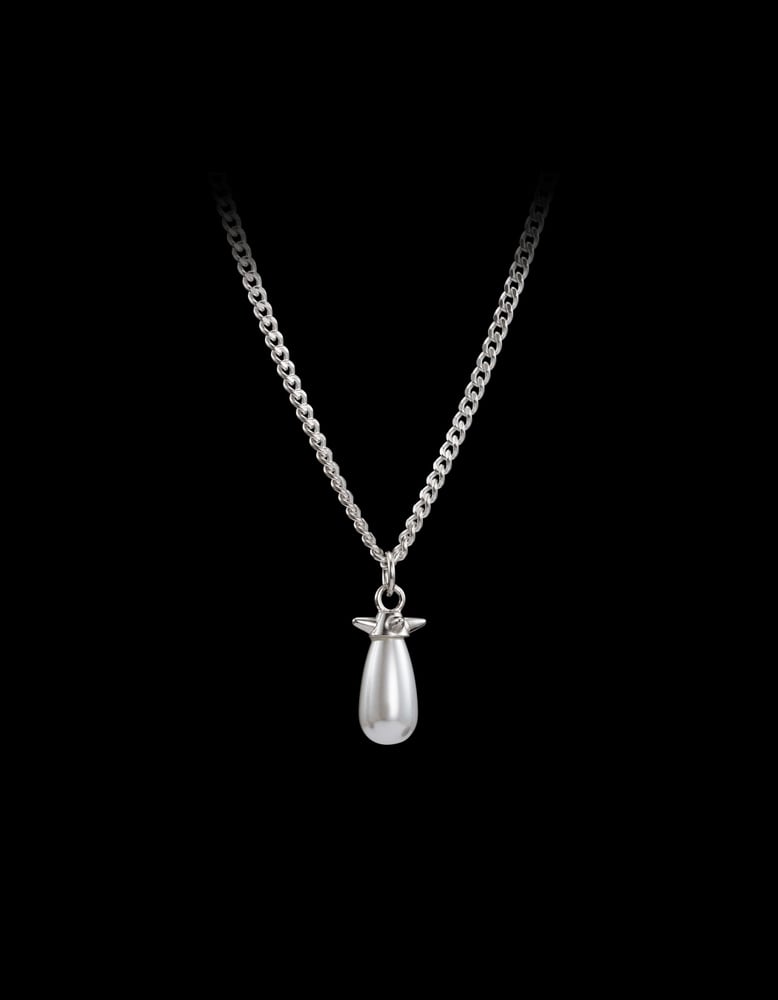 Pearl Tear Necklace - Silver - Glass Pearl Smykke