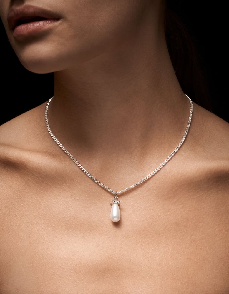 Pearl Tear Necklace - Silver - Glass Pearl Smykke