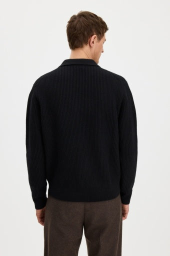 Ribbed Wool Zip Cardigan