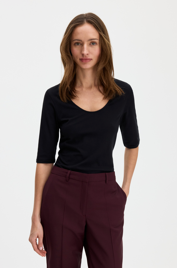 Cotton Stretch Scoop Neck Top