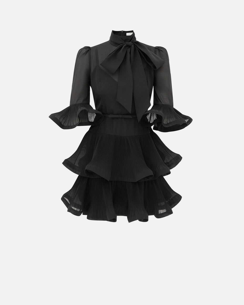 Pleated Sleeved Mini Dress