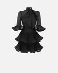 Pleated Sleeved Mini Dress