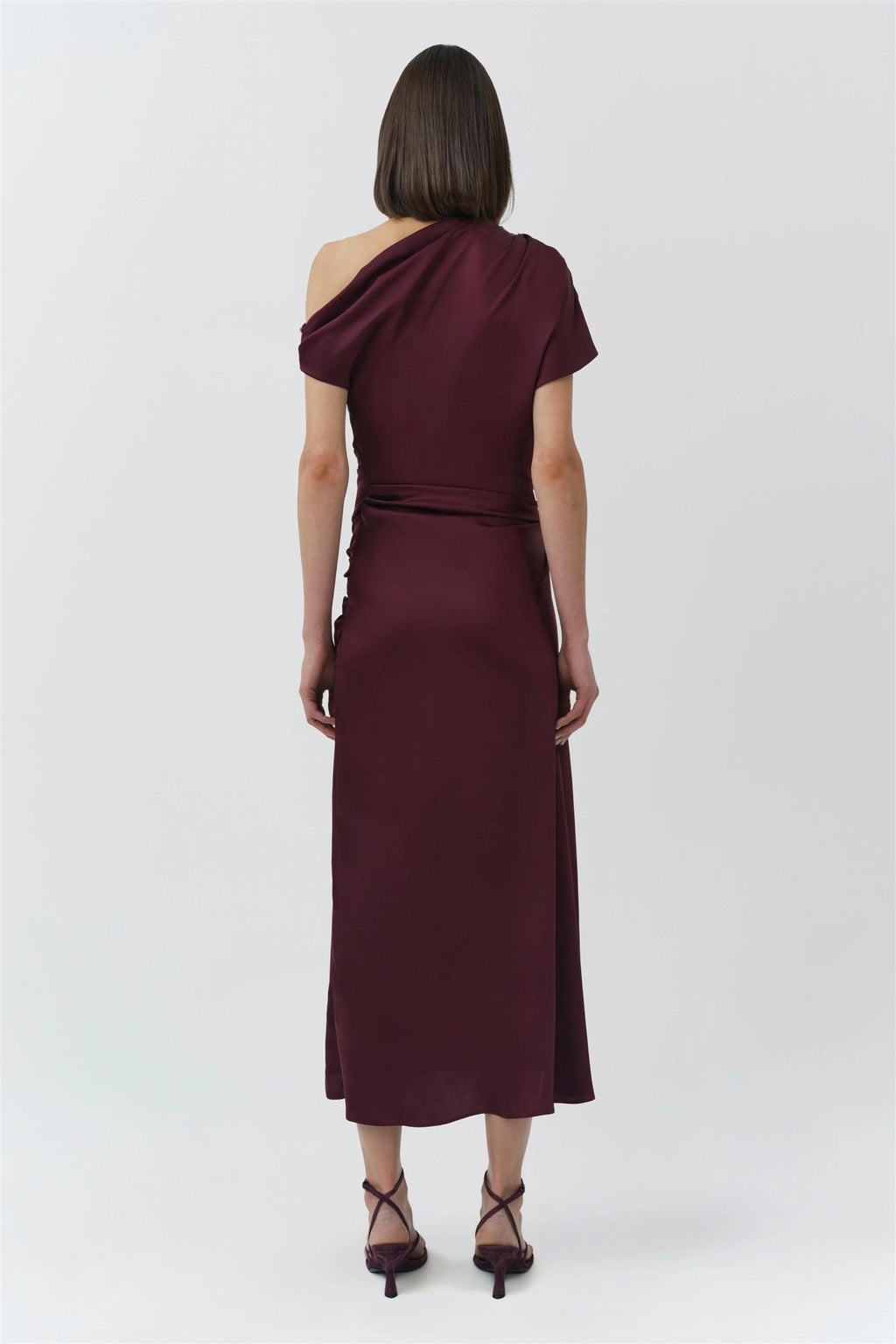 JOANNA ASYMMETRICAL SHOULDER MIDI DRESS