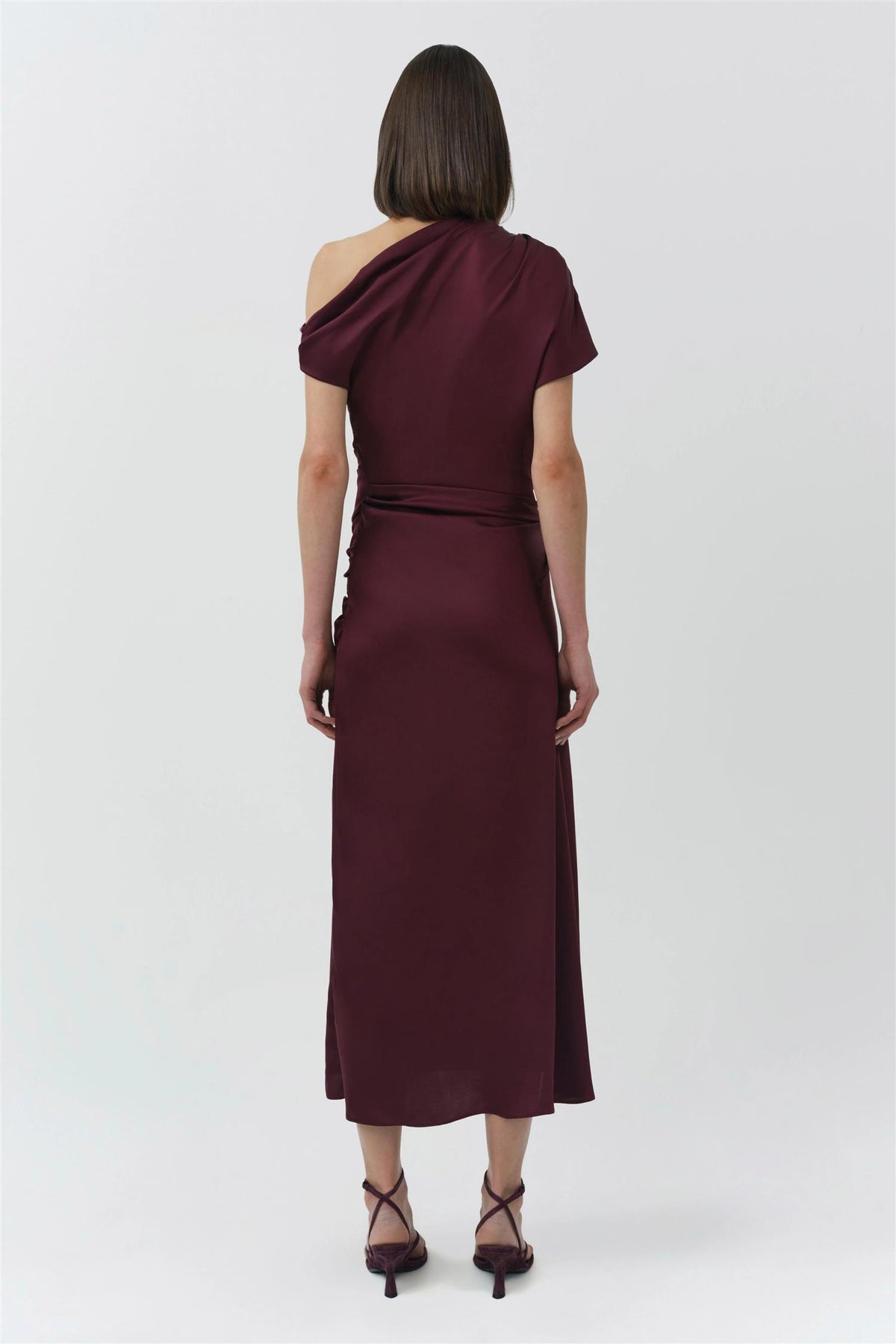 JOANNA ASYMMETRICAL SHOULDER MIDI DRESS