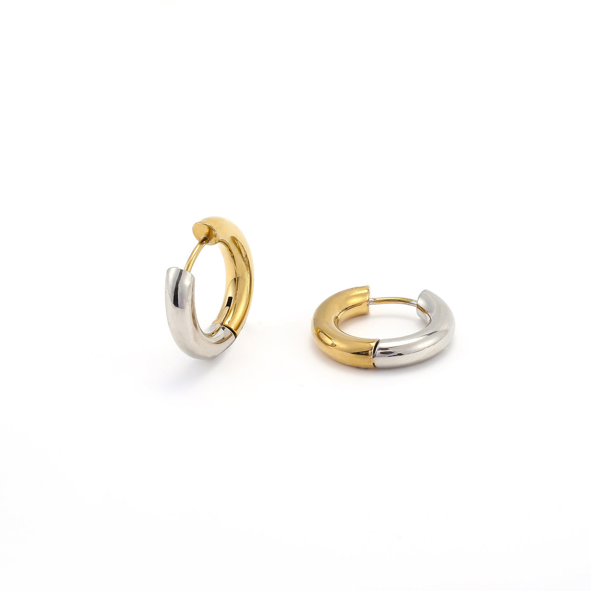 Lyn - Gold and Silver Duo Hoop Earrings Stainless - Gold Ørepynt