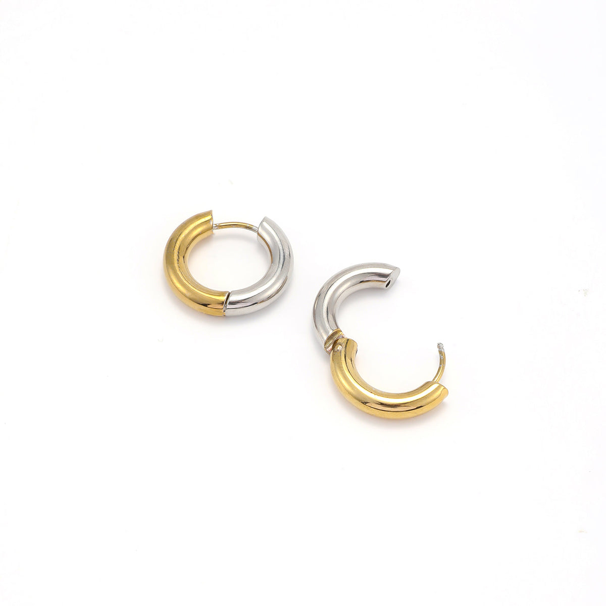 Lyn - Gold and Silver Duo Hoop Earrings Stainless - Gold Ørepynt