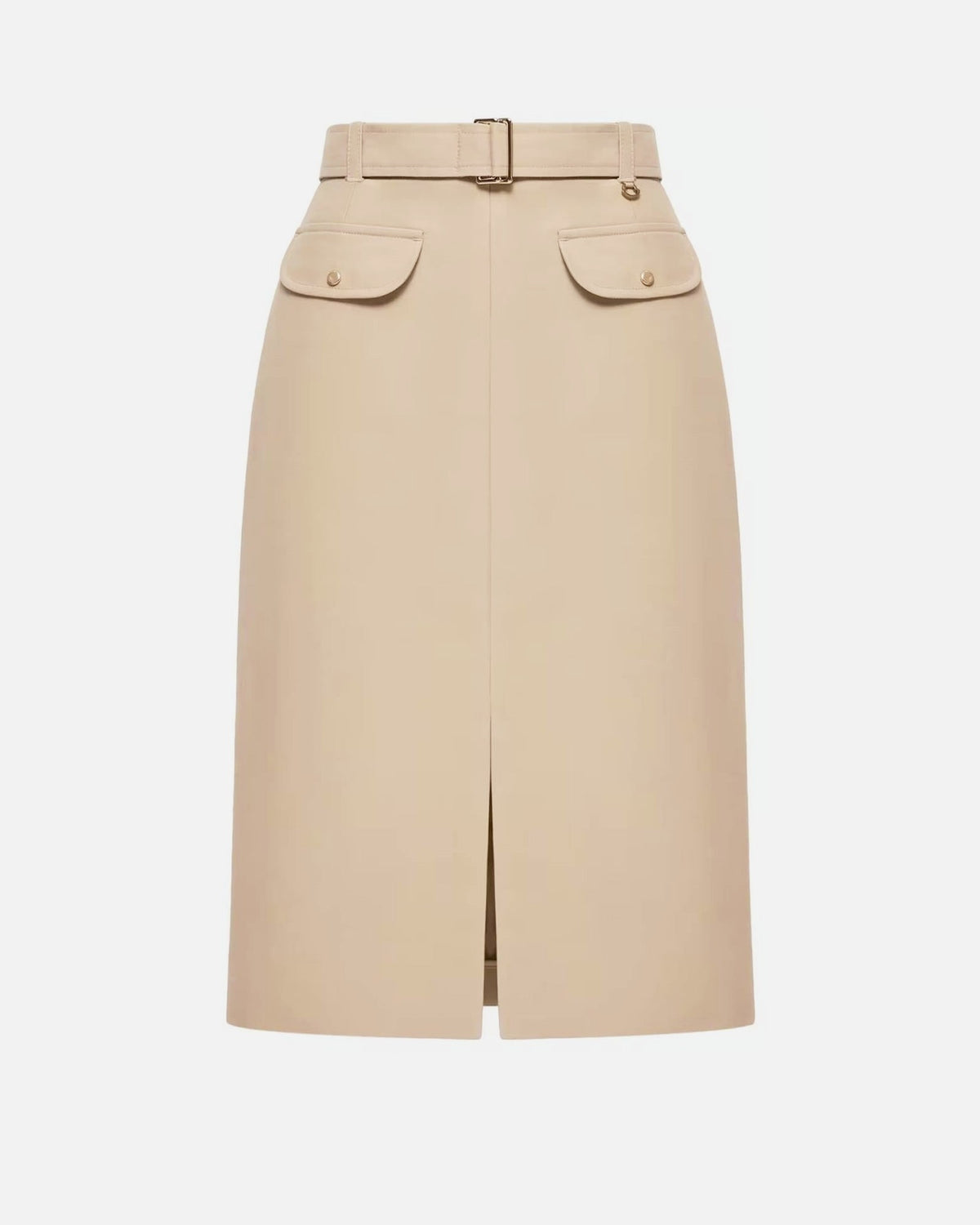 Belted Knee-Length Cotton Skirt