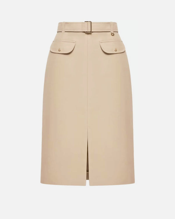 Belted Knee-Length Cotton Skirt