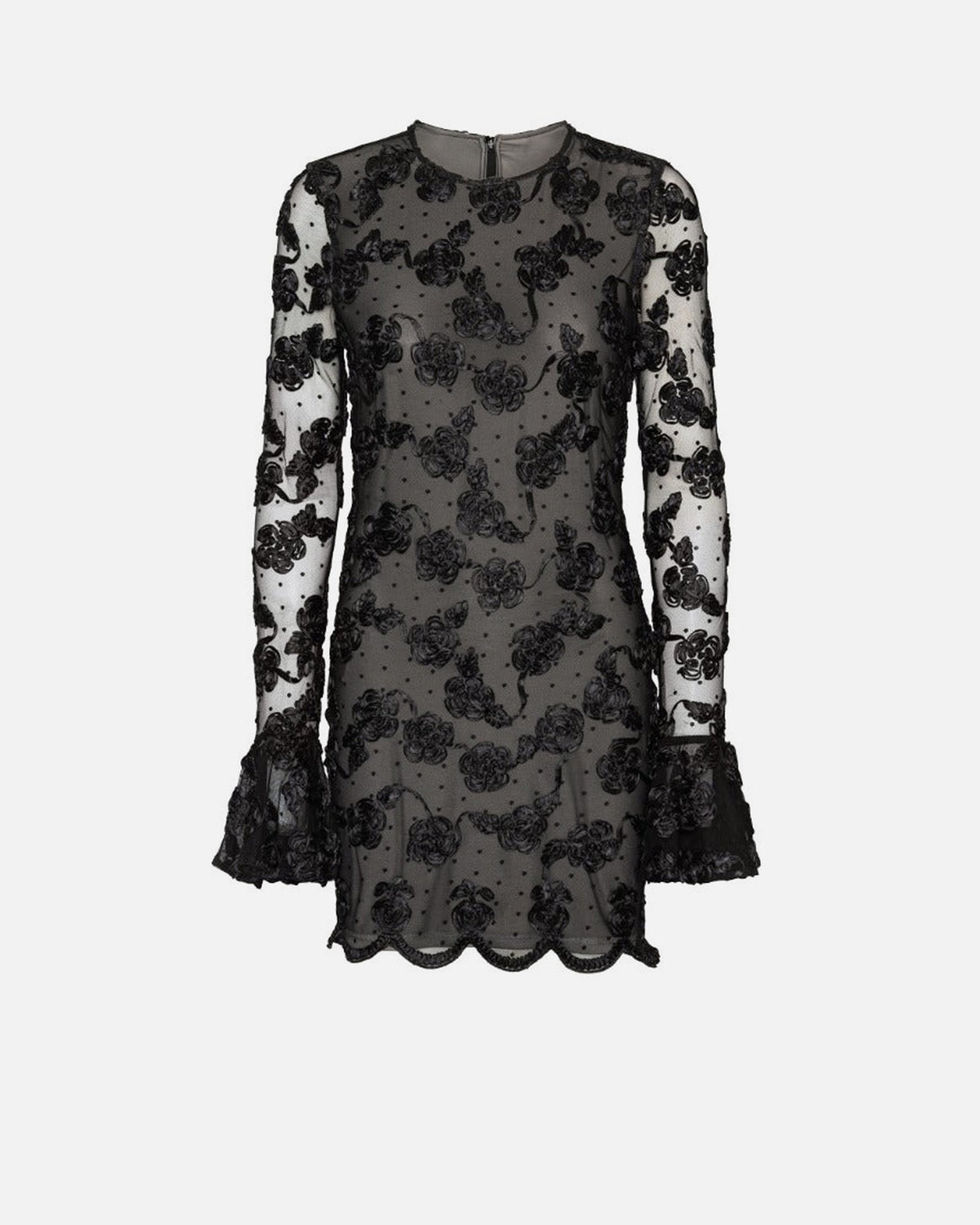 FLOWER MESH LS MINI DRESS