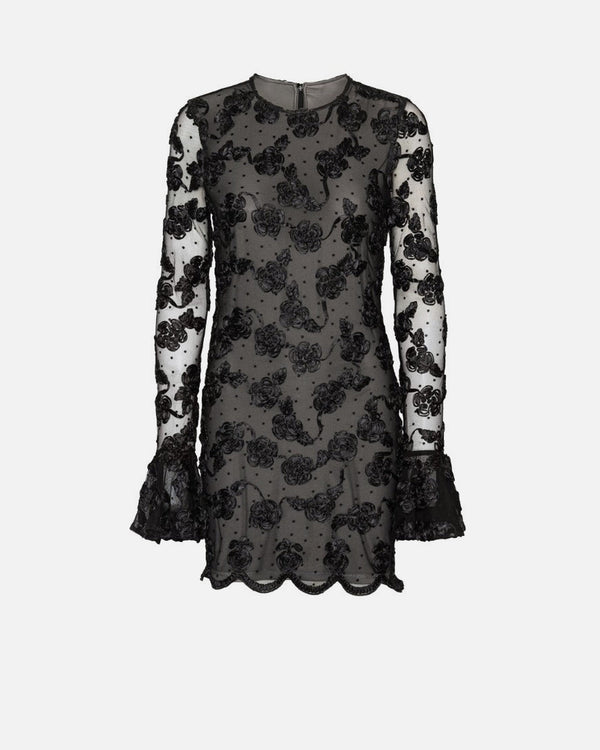 Flower Mesh Long Sleeve Mini Dress
