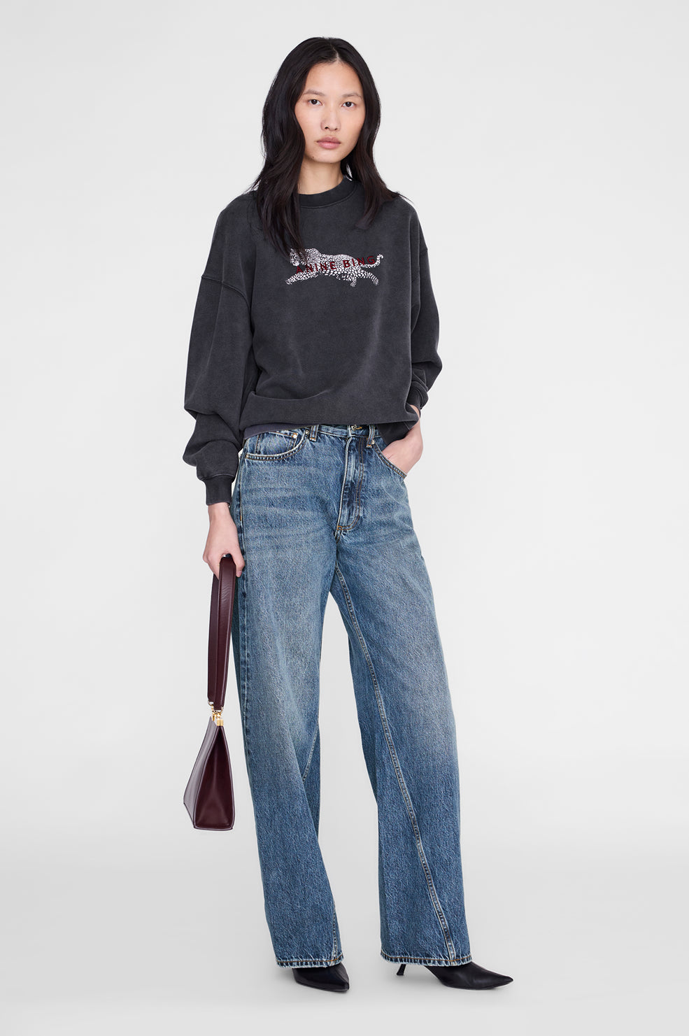 SPENCER SWEATSHIRT LEOPARD - WASHED BLACK Genser