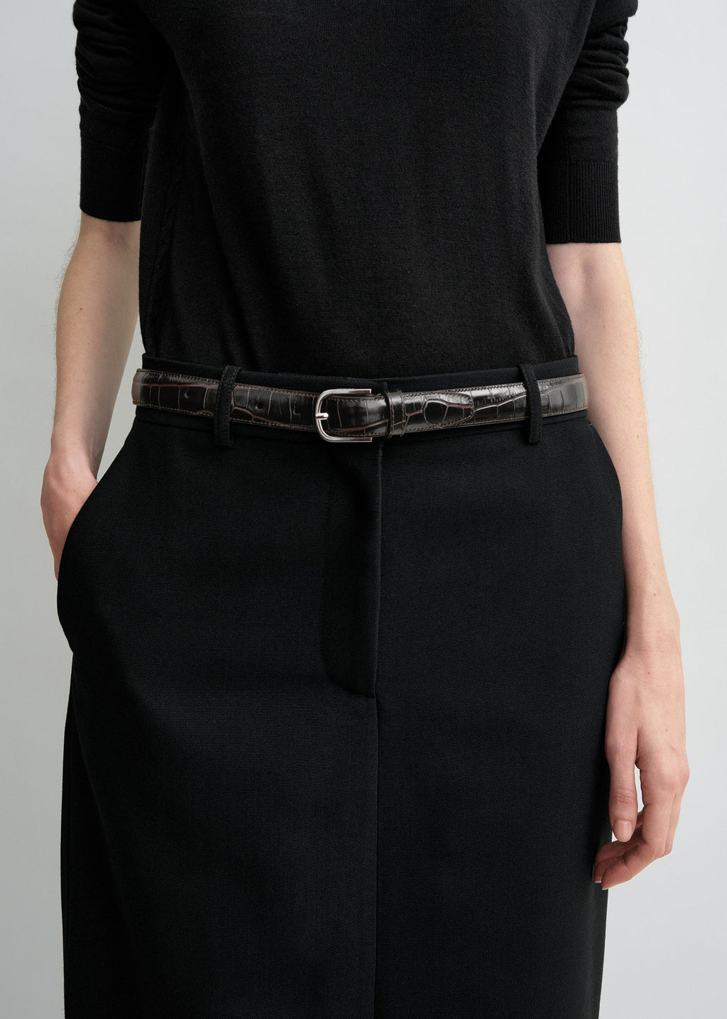 SLIM CROCO-EMBOSSED TROUSER BELT Belte