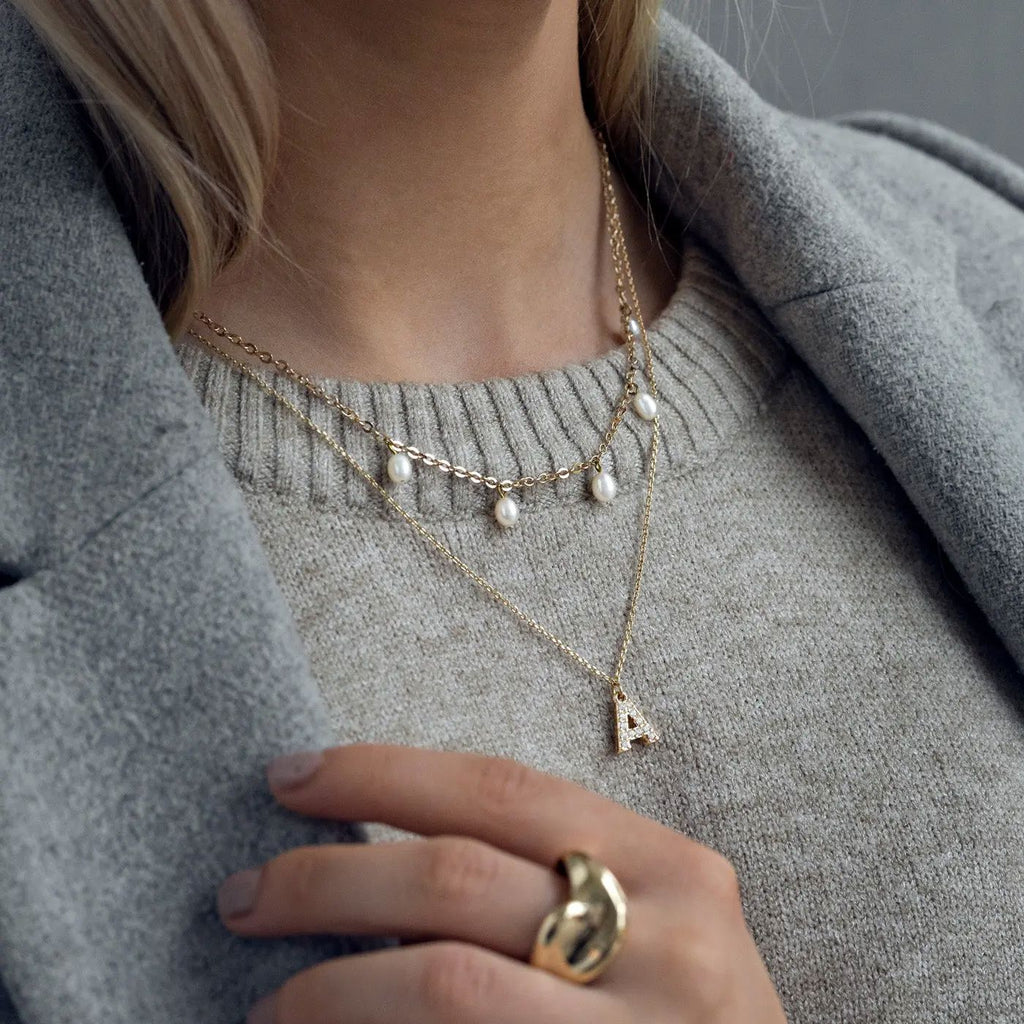 Juno - Crystal Letter Necklace Stainless Steel