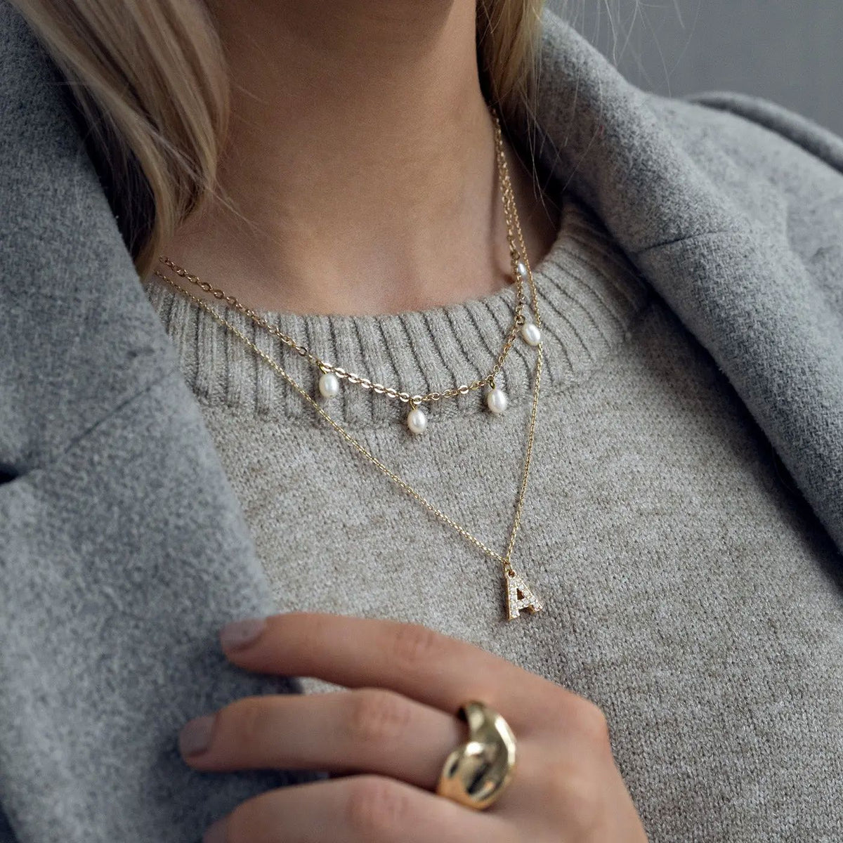Juno - Crystal Letter Necklace Stainless Steel