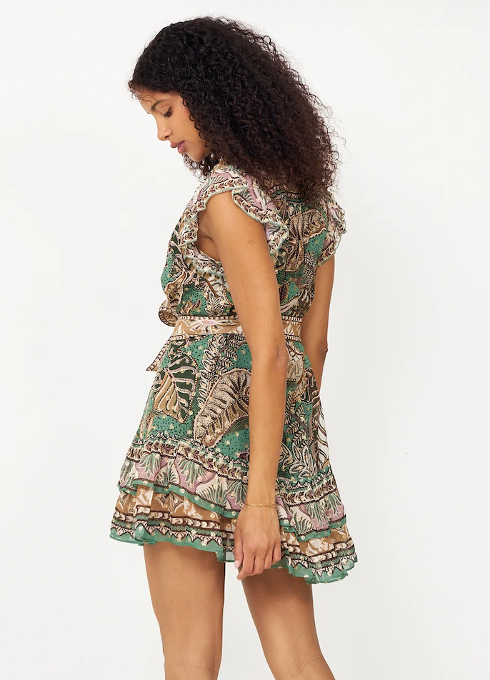 DOTTED FOLIAGE SOFT SAGE GREEN MINI DRESS