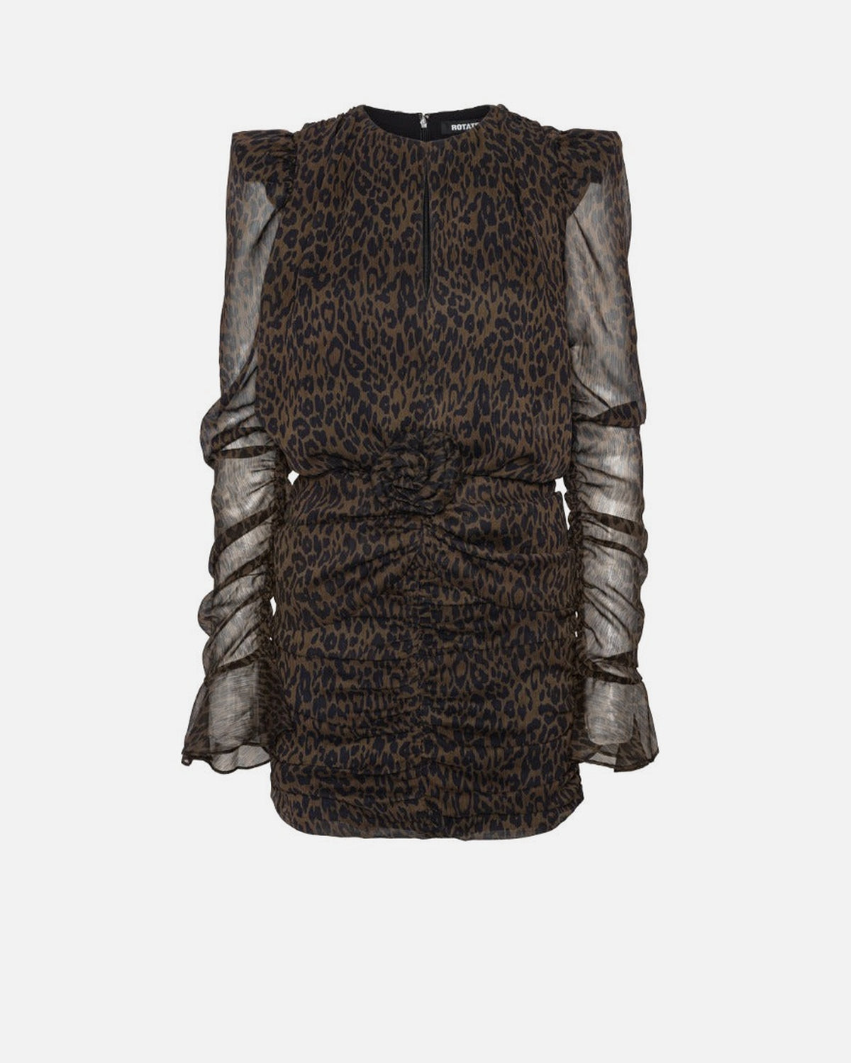 RUCHED FLOWER MINI DRESS