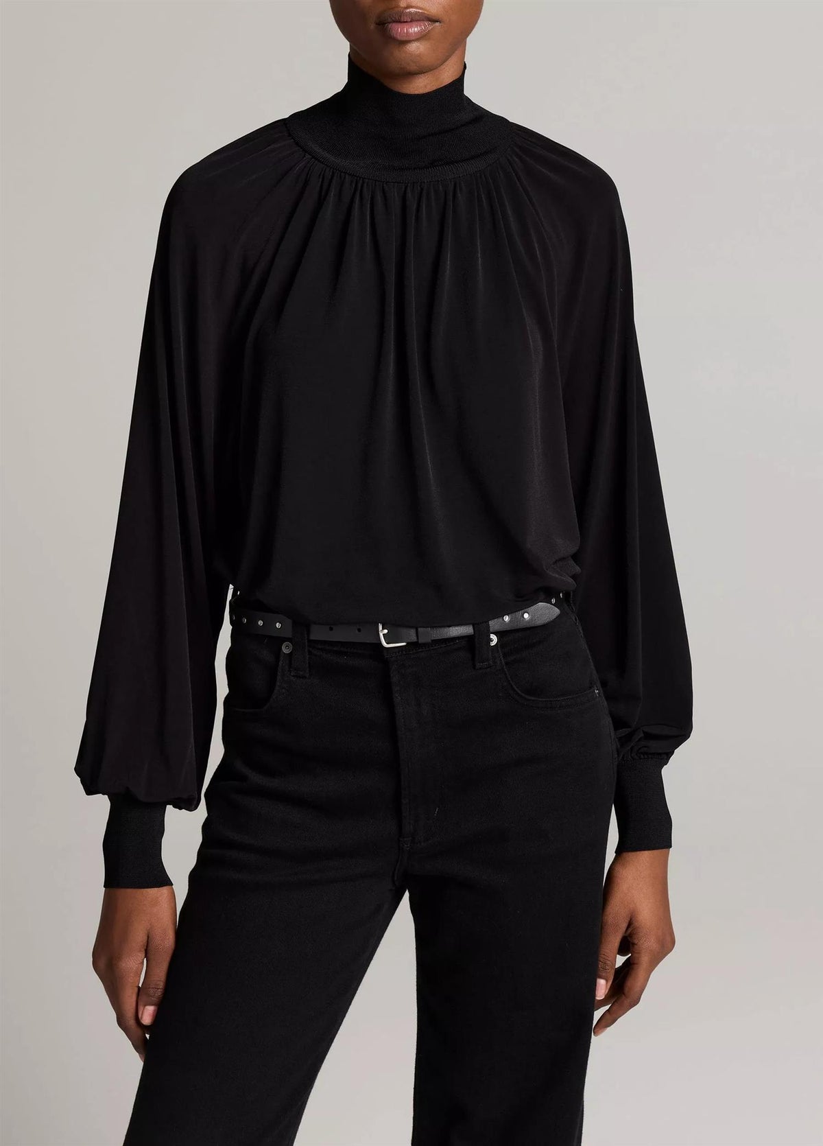 RIB TRIM L/S GATHERED TURTLENECK