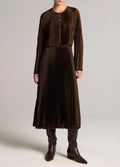 Contrast-Trim Pleated Satin Dress